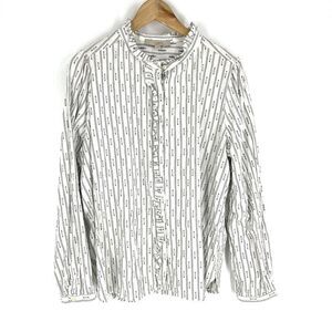 LOFT Top Size XL White Clip Ruffle Stripe Long Sleeve Shirt Button Up Prairie